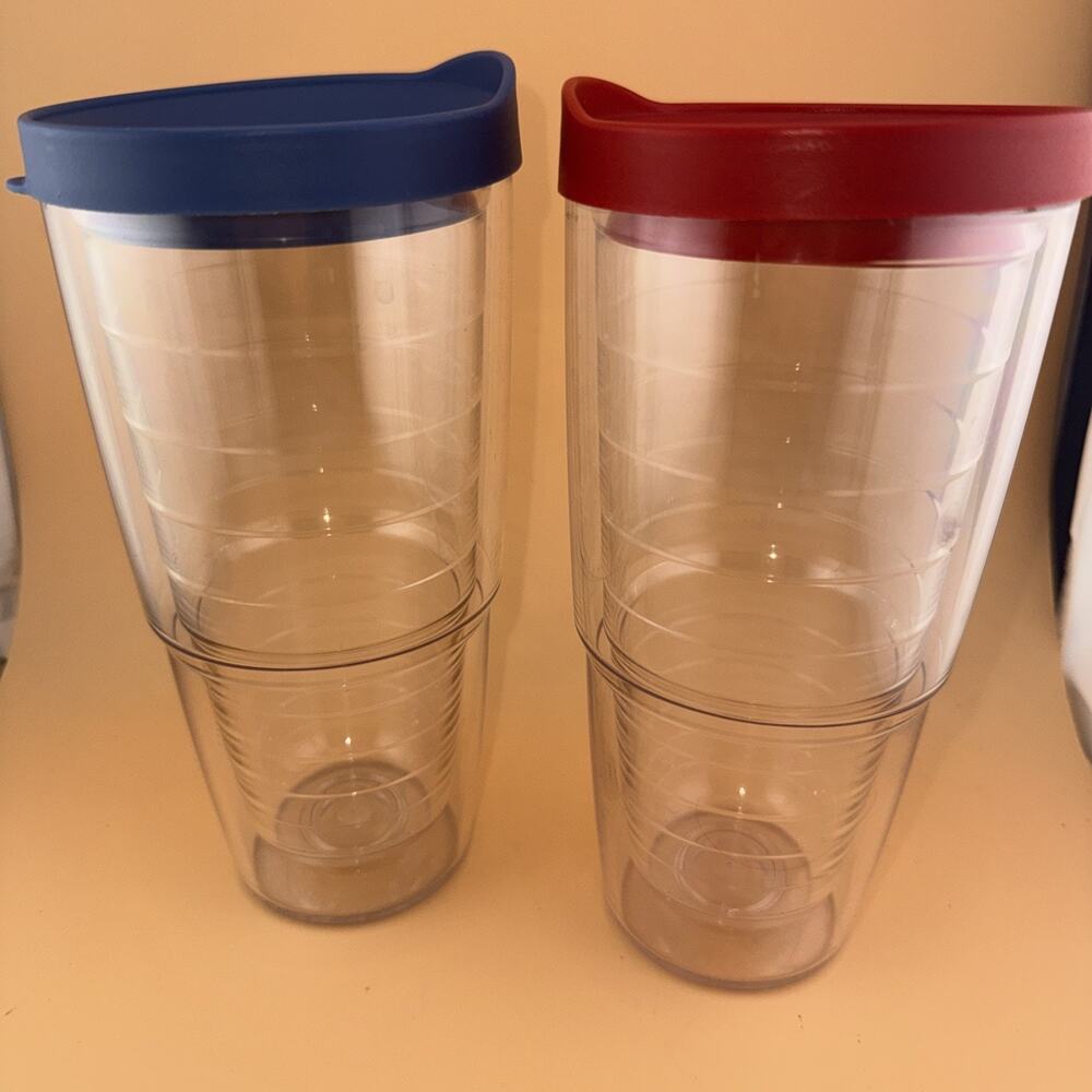 2 Tervis 16 Oz Clear Double Walled Insulated Tumbler With Lids Pre-owned